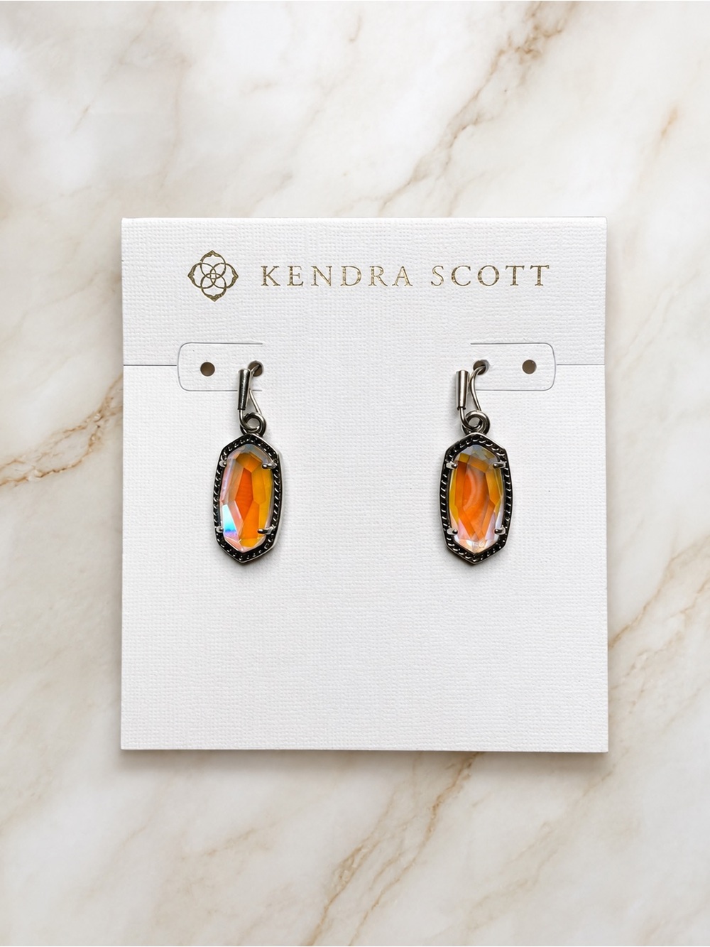 Kendra Scott Lee Drop Earrings Silver Rhodium Dichroic Glass 512 NWT $65